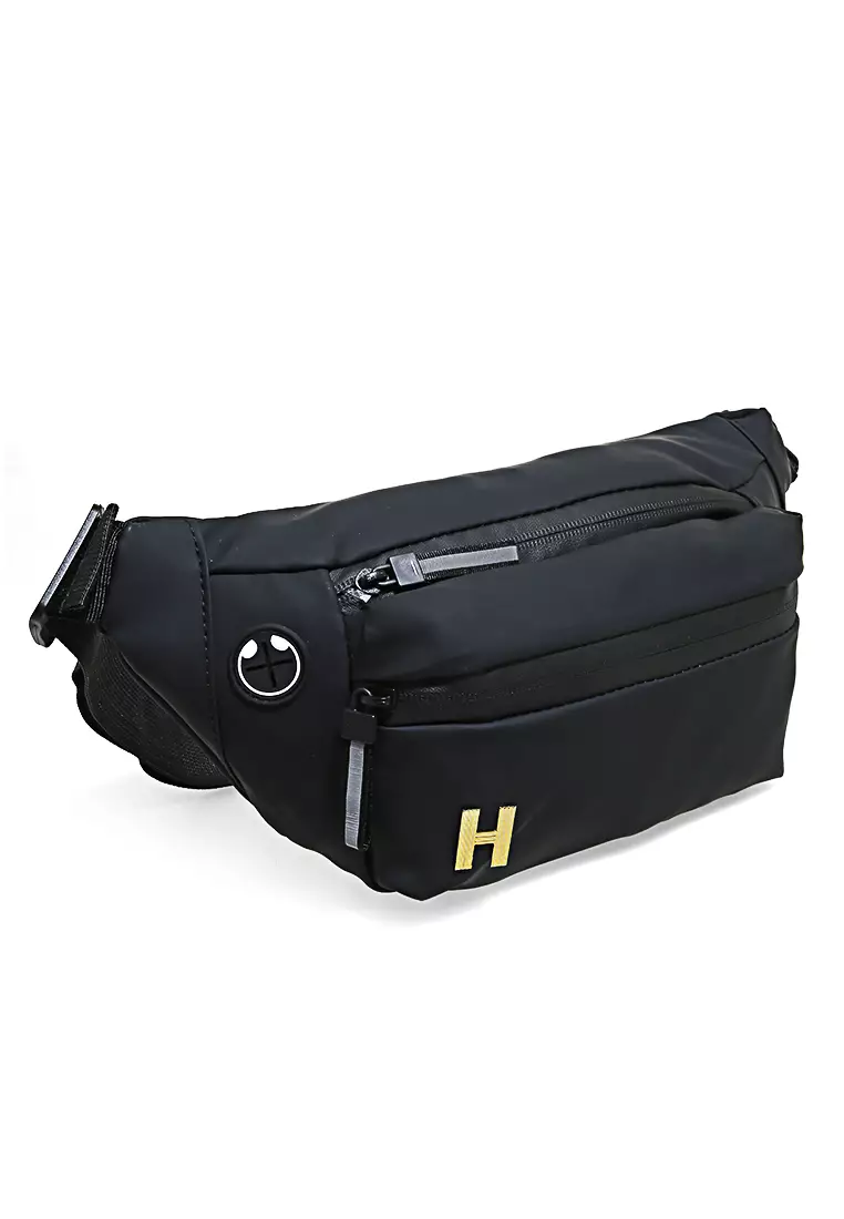 Roger Tas Selempang Pria Tahan Air Waistbag with Hole for Earphone Material Oxford ORIGINAL - Black