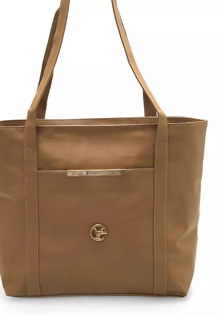 Nina ToteBag Bahan Sintetis Import Design Simple And High Quality - Mocca