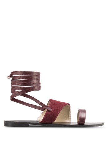 Suede Panel Laced Up Sandals