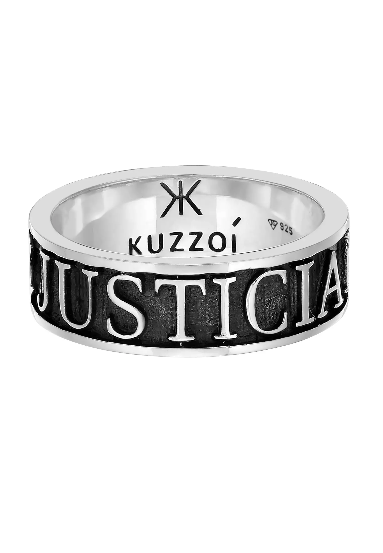Men's Silver Justicia Veritas Band Ring – Oxidised
