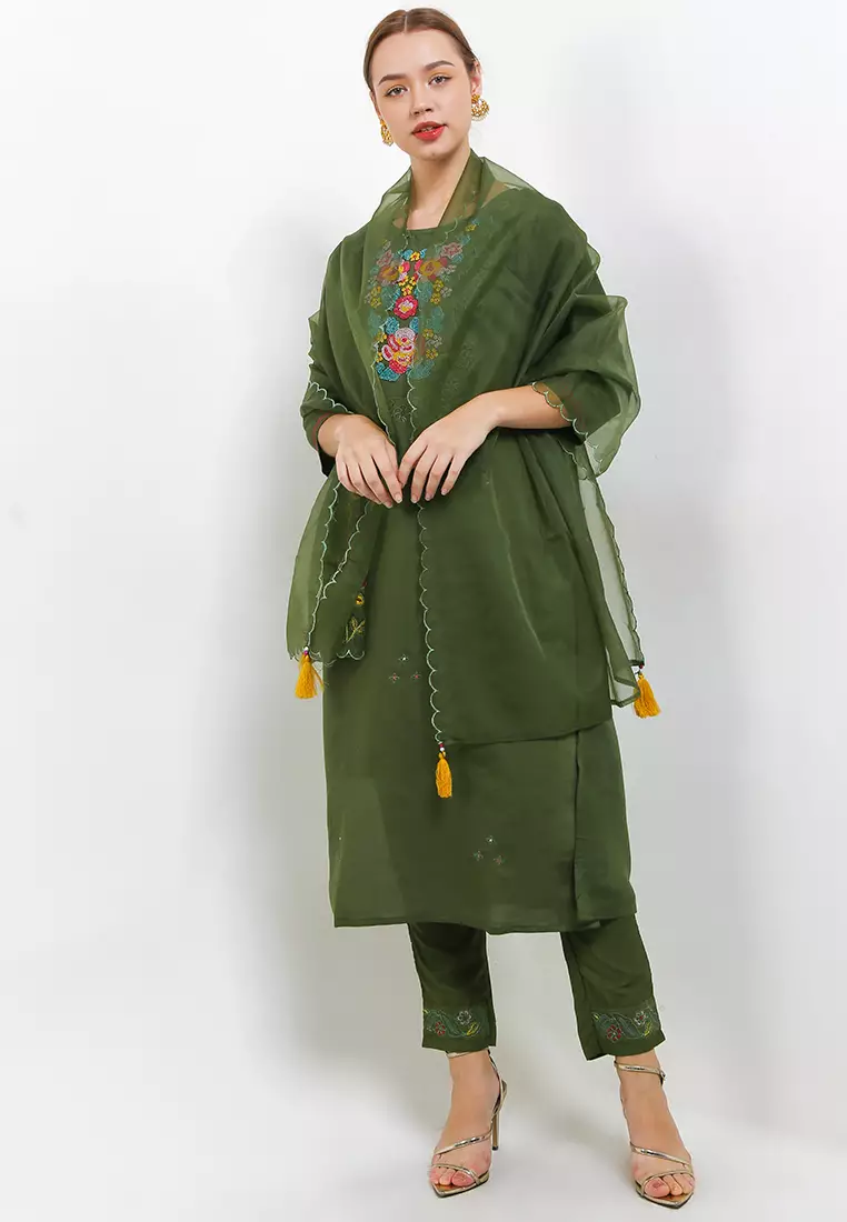 Chanira Festive Rayna Tunic Set-Bottle Green