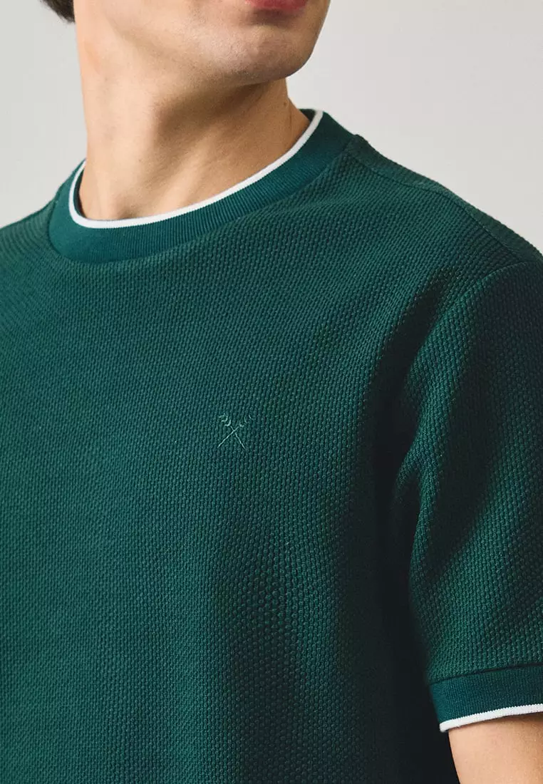 Regular Fit T-Shirt With Contrast Tipping Detail In Popcorn Knit