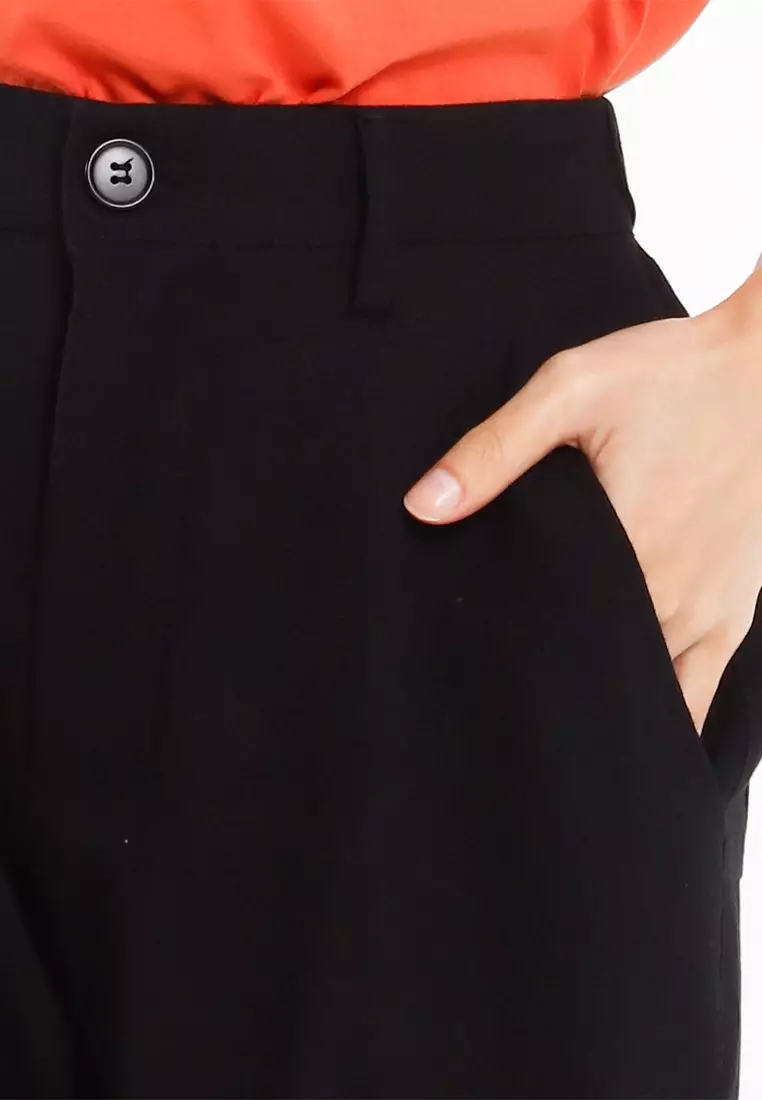 Forest Ladies Cotton Linen Blend Elastic Waisted Wide Leg Pants Women Long Pants - 810547-01Black