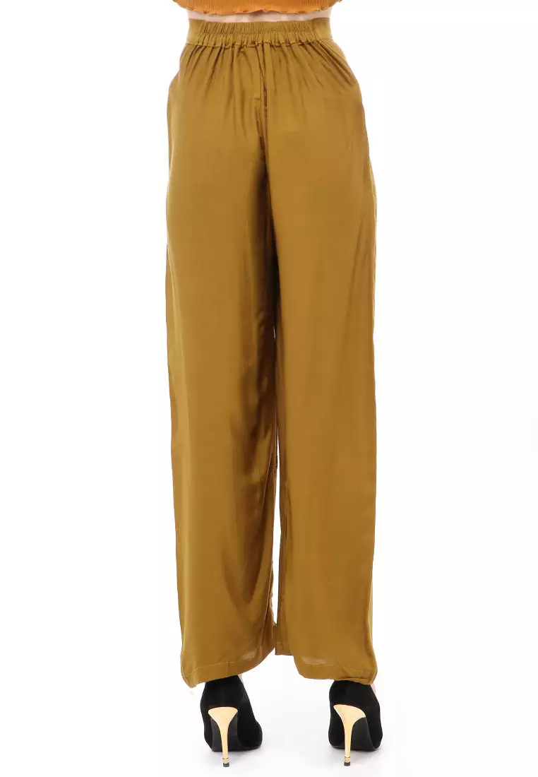 Jourel Celana Panjang Kasual Kulot Highwaist Wanita Style Kancing Resleting Material Rayon ORIGINAL - Olive