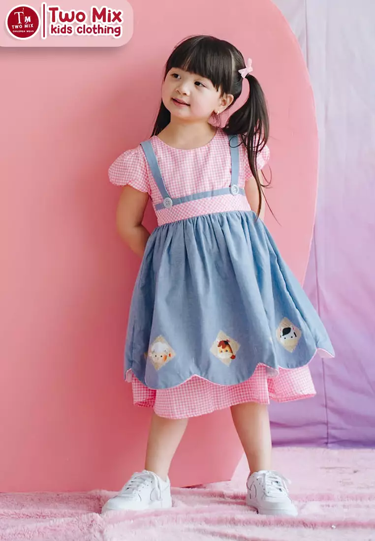 Two Mix - Baju Dress Anak Perempuan Lucu - Outfit OOTD Anak Cewek 1-12 Tahun 4187b Pink