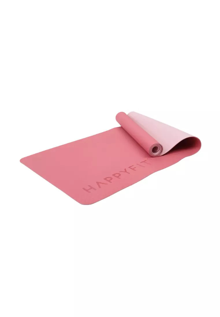 HAPPYFIT Yoga Mat Reversible TPE 4mm Free Strap Pink