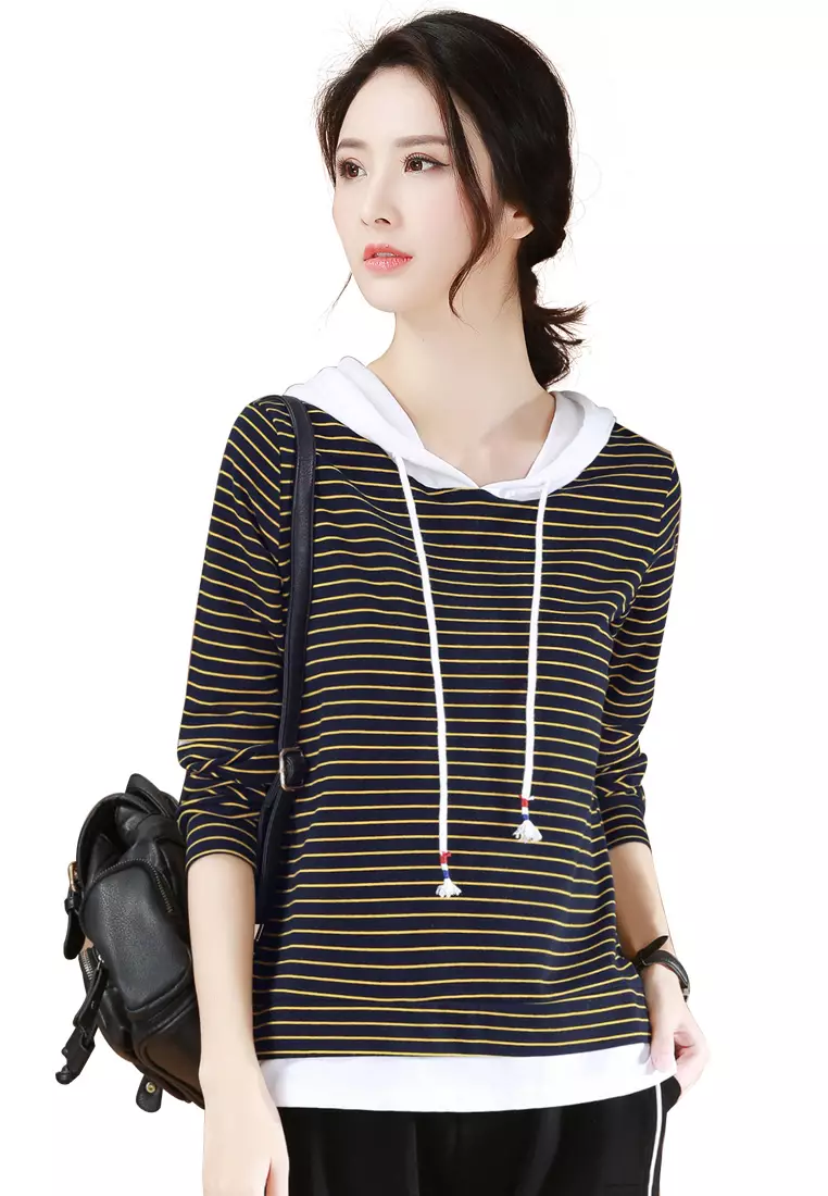 Buy A IN GIRLS Contrast Striped Hooded T Shirt Online ZALORA
