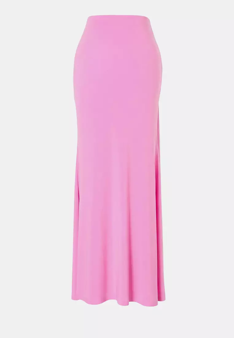 Pink Plain Accessory Detailed Maxi Knitted Sandy Stylish/Night Skirt Tprss25Et4