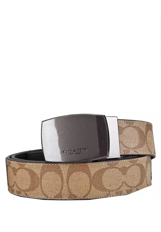 Mens Boxed Harness Plaque Reversible Belt In Signature Canvas - Brown