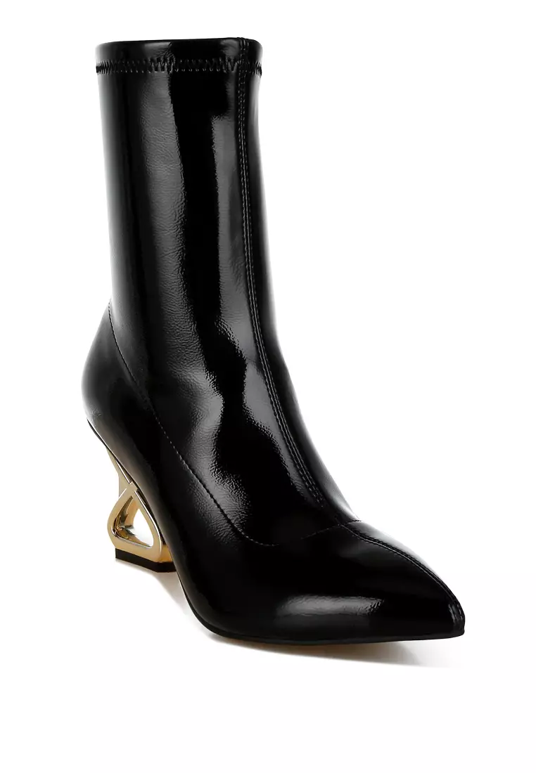 Fantasy Heel Patent Faux Leather Boots in Black