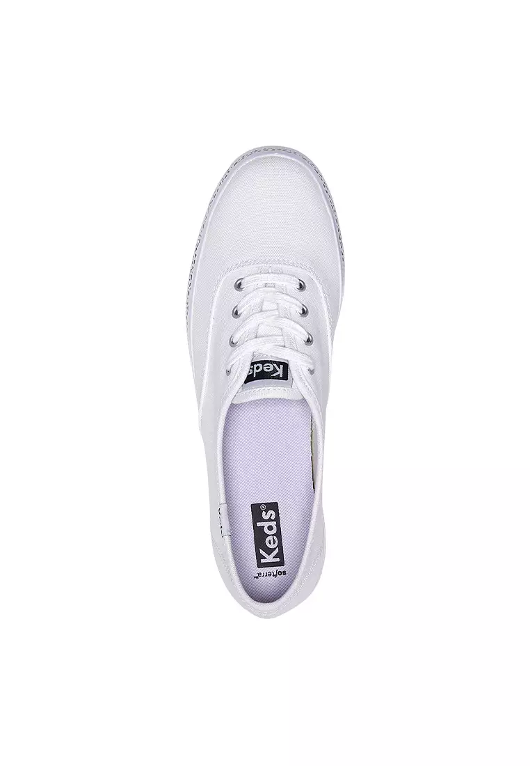 Women's The Platform Canvas Spot Stripe Foxing Sneaker White (WF67826)