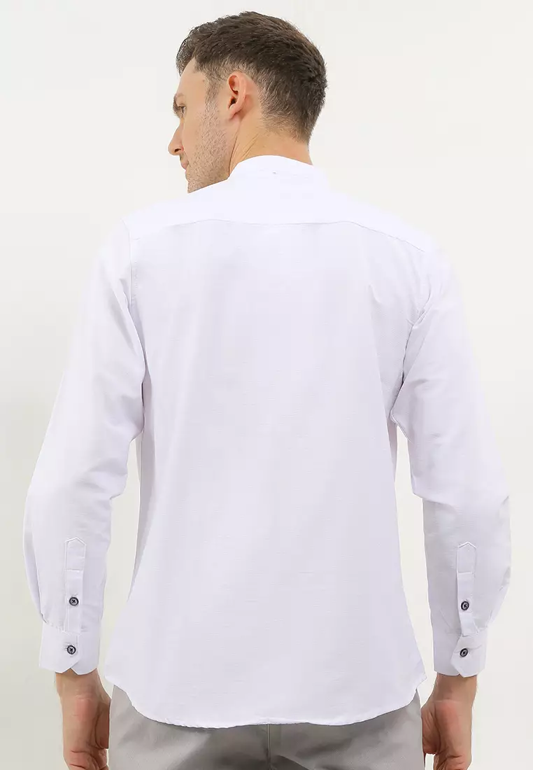 Kemeja Pria Polos Katun Sigaret Lengan Panjang White Exclusive Premium