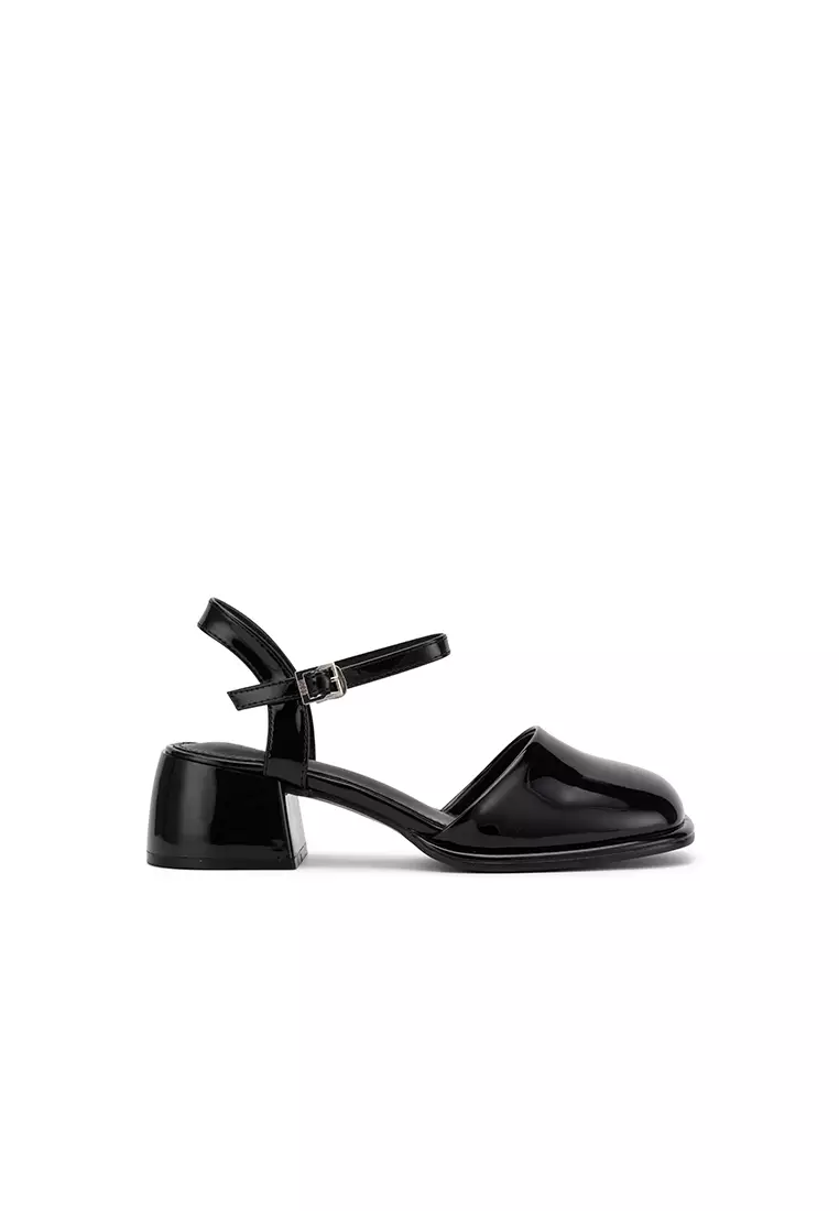 Discount on Nose  shoes - SKU: SQUARE TOE ANKLE STRAP CHUNKY HEEL PUMP
