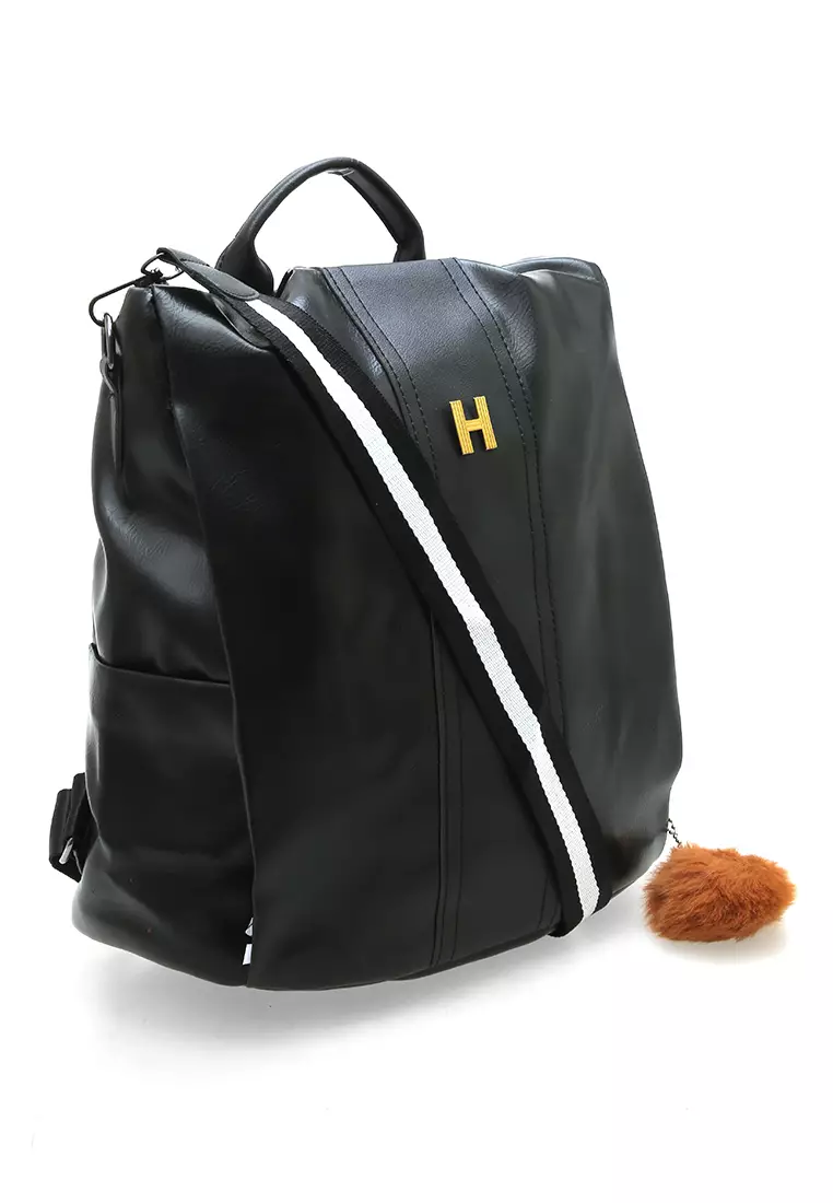 Afra Tas Ransel Wanita Large Compartment Backpack 2in1 Motif Polos Material Leather ORIGINAL - Black
