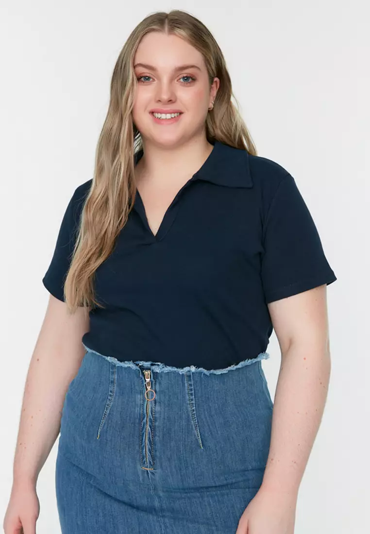 Plus Size Knitted Polo Shirt