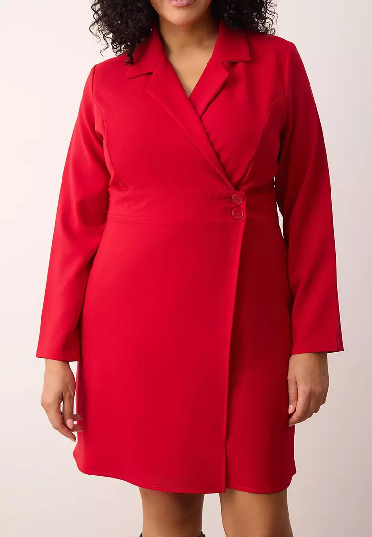Red Button Woven Mini Plus Size Jacket Dress Tbbaw26Ah00033