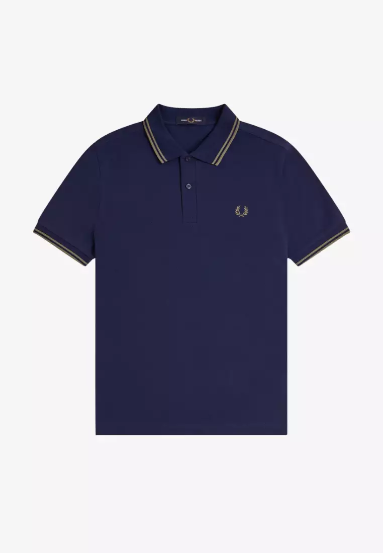 Fred Perry M3600 Twin Tipped Fred Perry Shirt (French Navy / Olive Mint / Olive Mint)