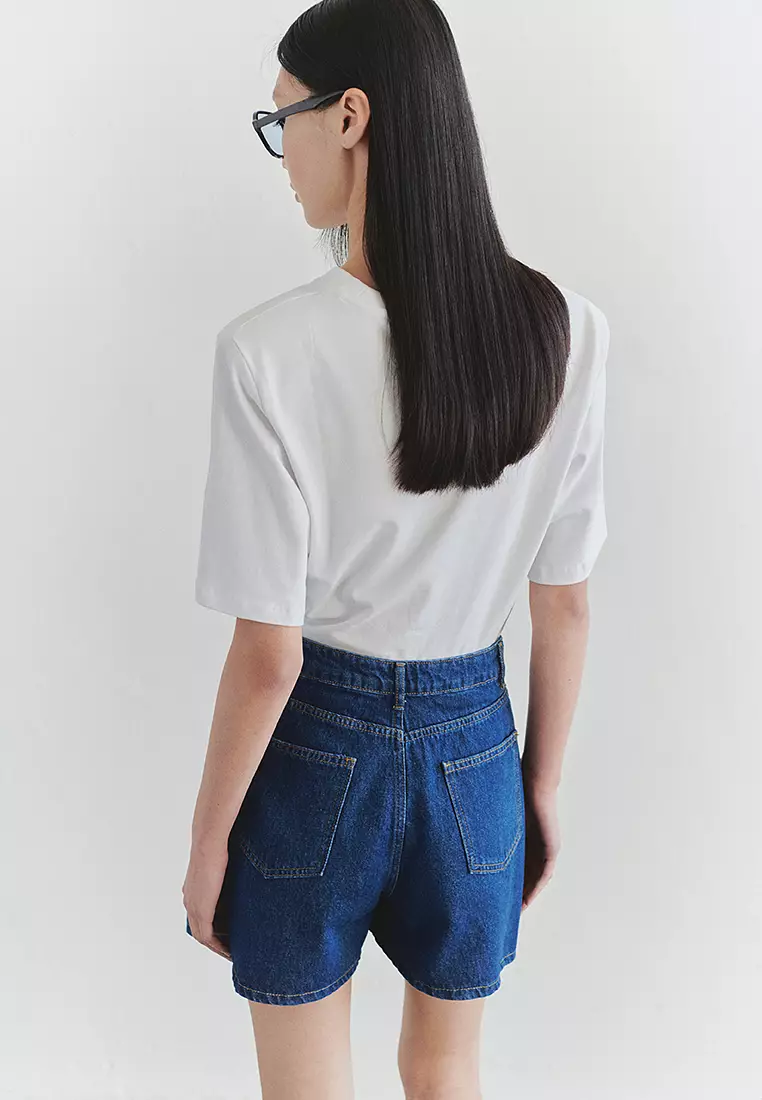 Dark Blue Button Detailed Denim Shorts Skirt