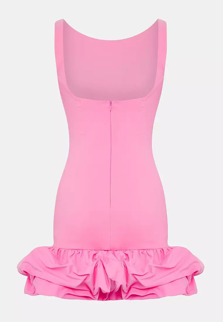 Pink Balloon Skirt Detailed Inner Shorts Lined Woven Short Dress Tprss25El00059