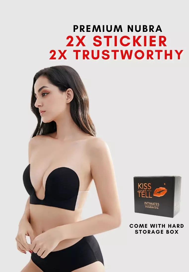 Plunging Push Up Nubra in Black Seamless Invisible Reusable Adhesive Stick on Wedding Bra 隐形聚拢胸