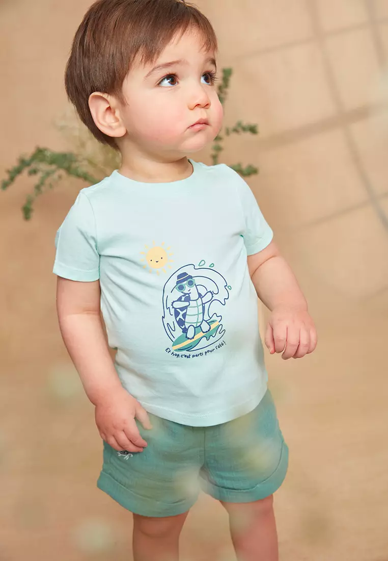 PALE TURQUOISE TURTLE PRINTED SHORT SLEEVE T-SHIRT