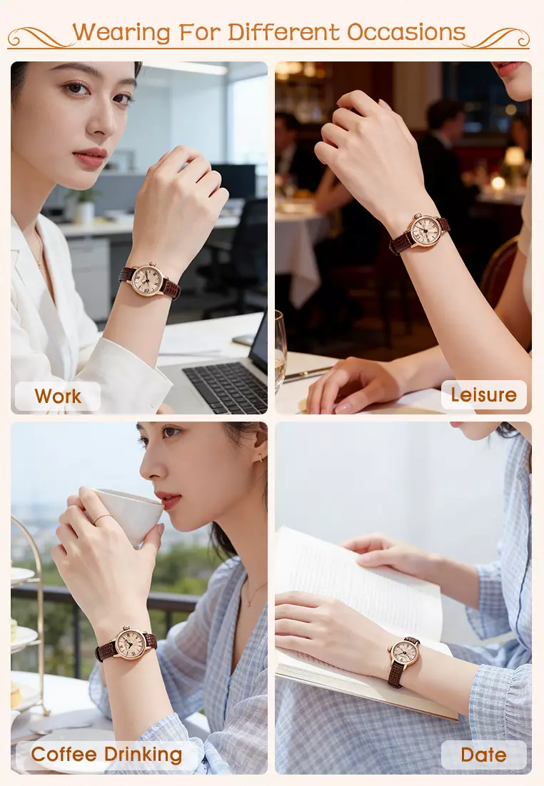 Jam Tangan Wanita Original 3342 Kuarsa Korea Elegan Tali Kulit Jam Tangan Cewek allbrown