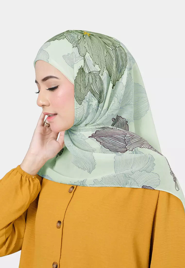 Cotton Bee - Hiraya Hijab Motif | Hijab Instan Segitiga Inner - Green Lake