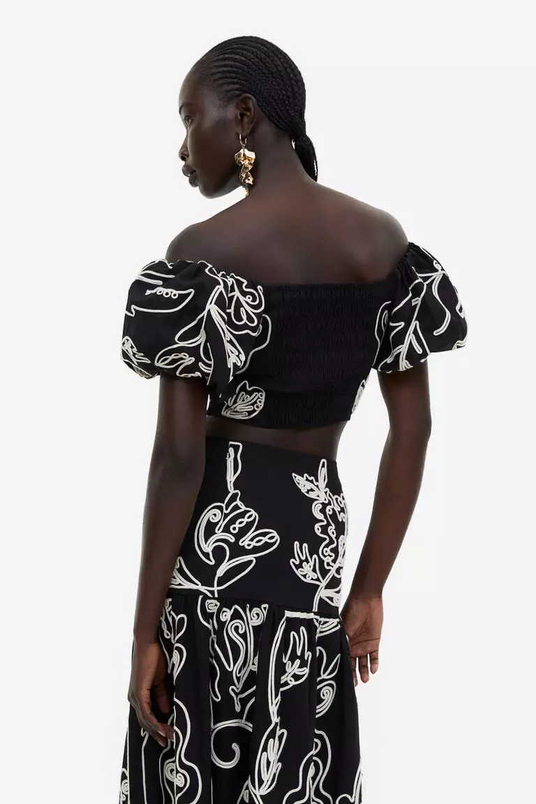 Embroidered off-the-shoulder top