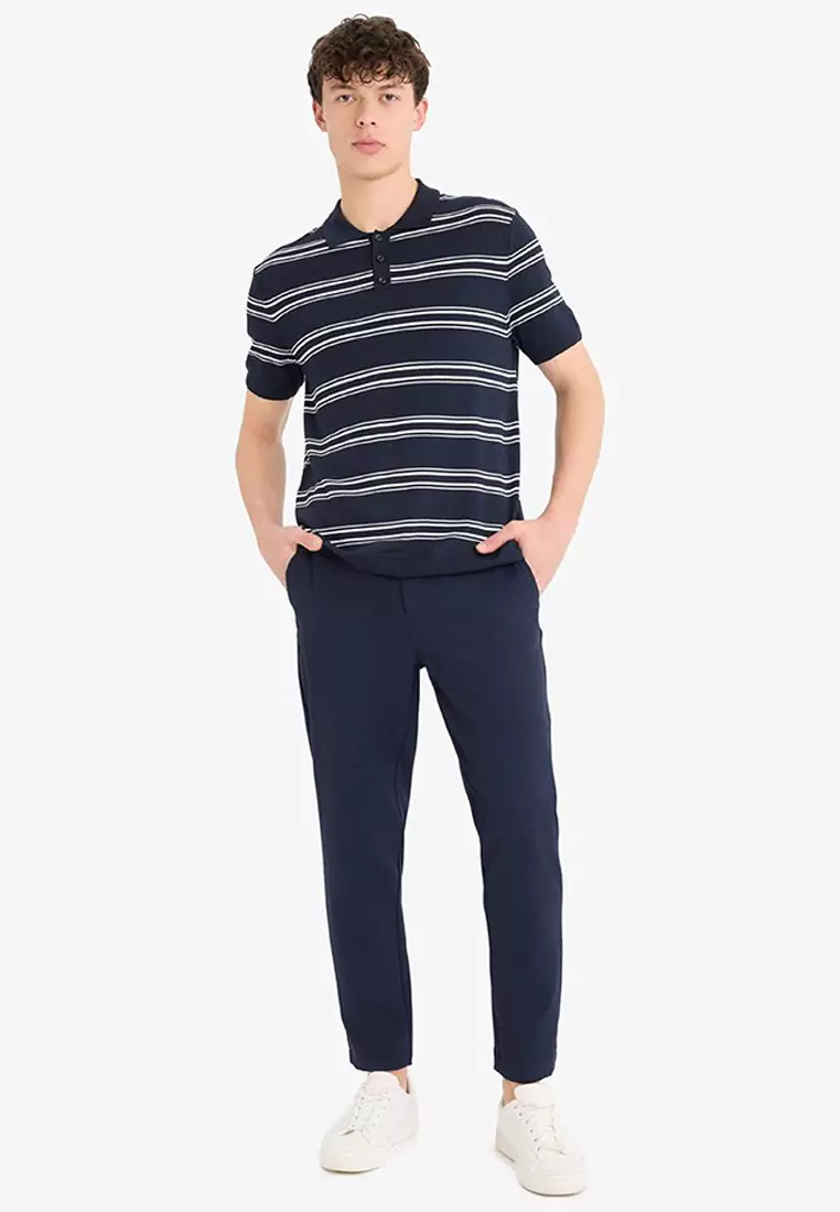Striped Short Sleeve Soft Key Knitwear Polo Shirt