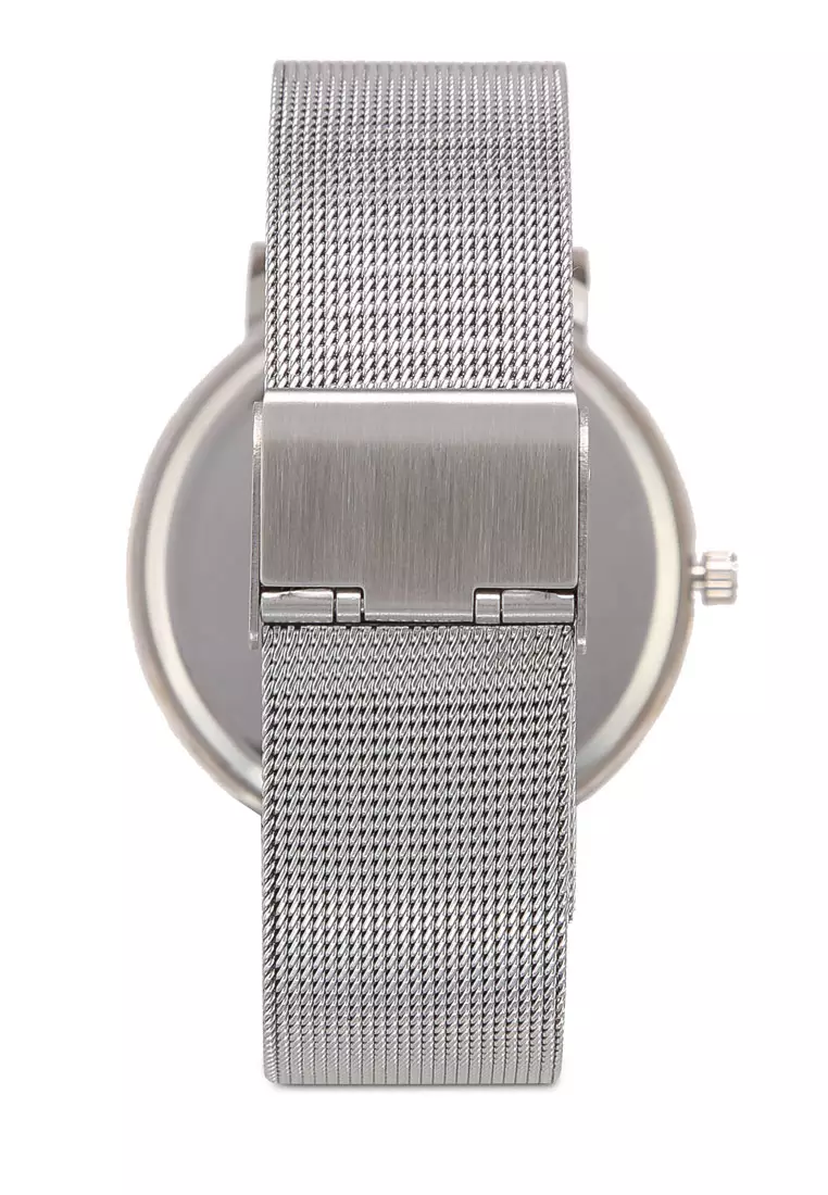 Round Face Silver White Mesh Strap Watch