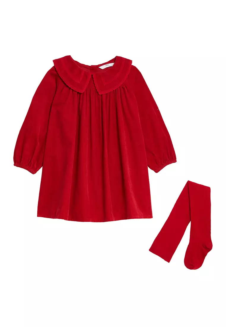 Cotton Rich Dress & Tights Outfit (2-8 Yrs)