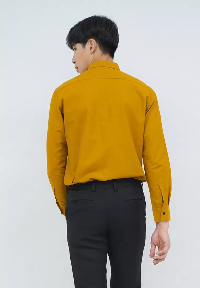 Kemeja lengan panjang pria formal slim fit mustard houseofcuff