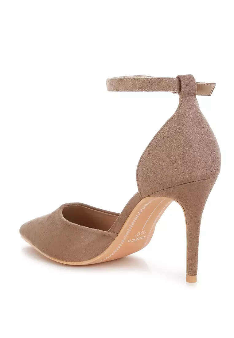 Microfiber Stiletto Sandals in Taupe