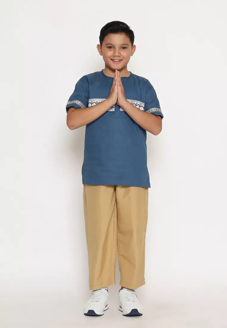 Baju Koko Set Anak Laki Bordir Lentera Navy - GENUINE