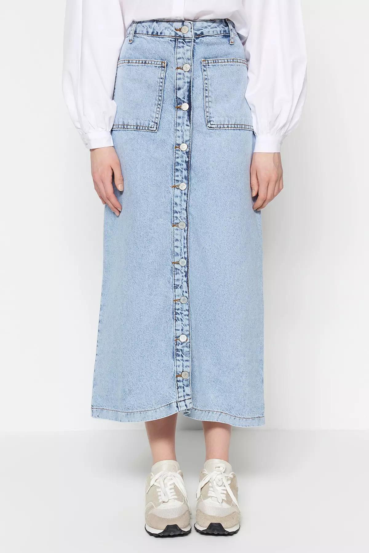 Double Pocket High Waist Denim Skirt