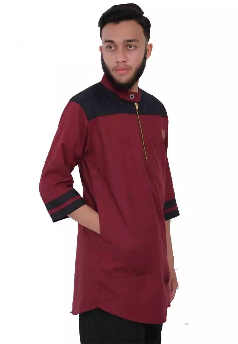 Zayidan Baju Koko Gamis Muslim Pria Izzat - Maroon