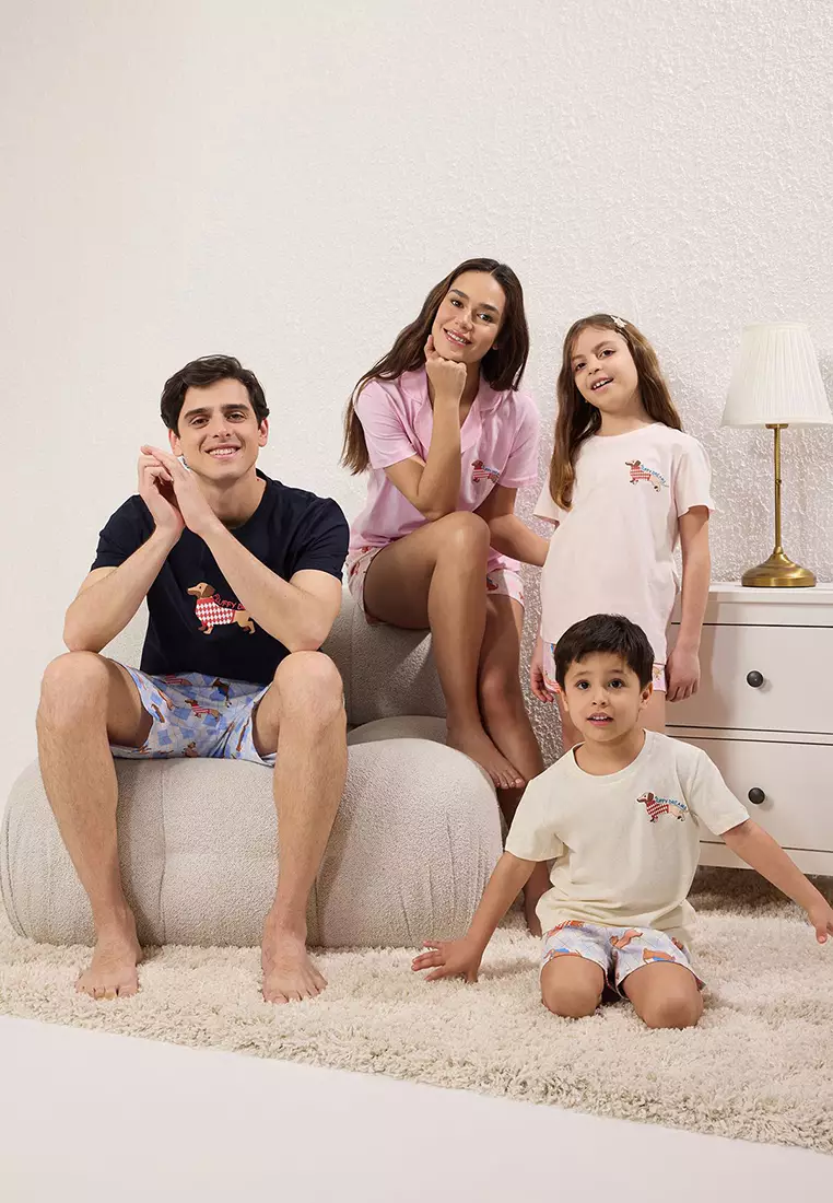 Women Family/Family Pink 100% Cotton Dog Shorts Knitted Pajama Set THMSS25PT00335