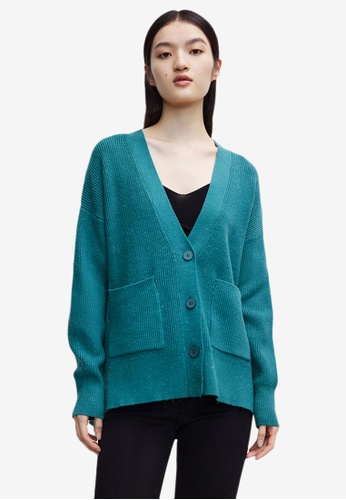 Urban Revivo green Dropped Sleeves V-Neck Knitted Cardigan 88962AA7FB230AGS_1