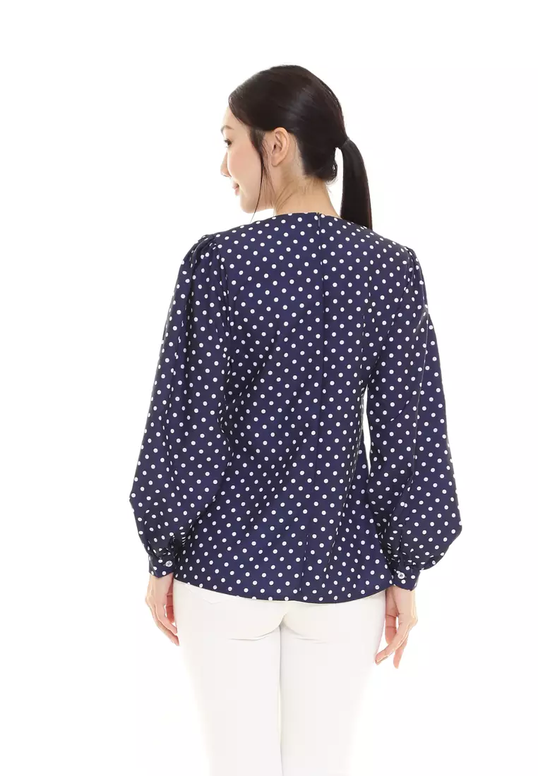 Christina Polka Dot Blouse in Navy Blue