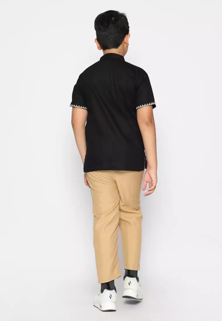 Baju Koko Set Anak Laki Bordir Viral Black - GENUINE