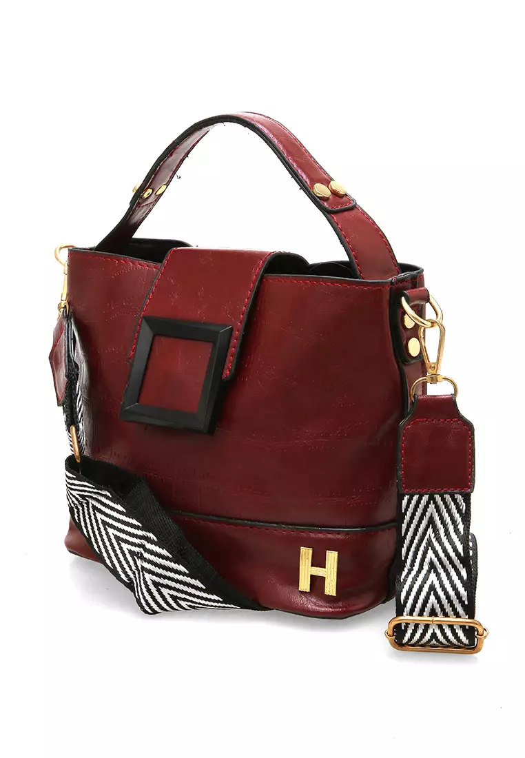 Eilaria Tas Selempang Fashion Wanita Big Strap Shoulder Bag Material Leather ORIGINAL - Red