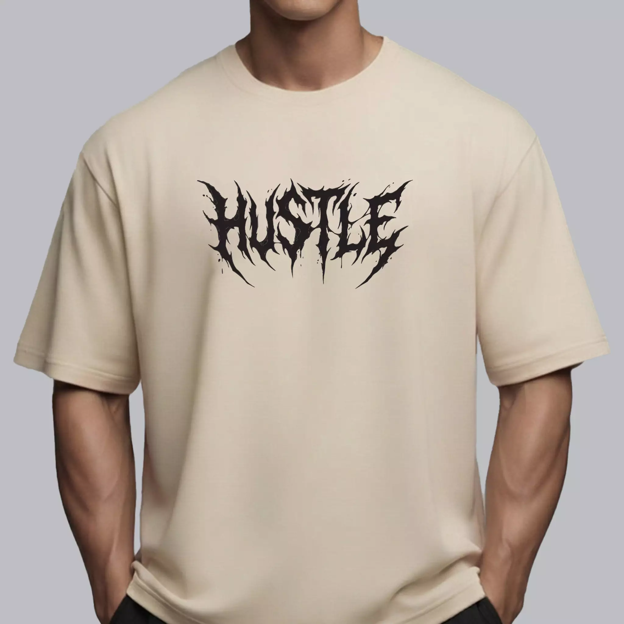 THIRDDAY Kaos Oversize Gym Hybrid Cotton Pria Premium | Kaos Gym & Casual Adem Anti Bau, 240 gsm Tebal, Clean Look Activewear Eksklusif | Hustle Krem MTZ76