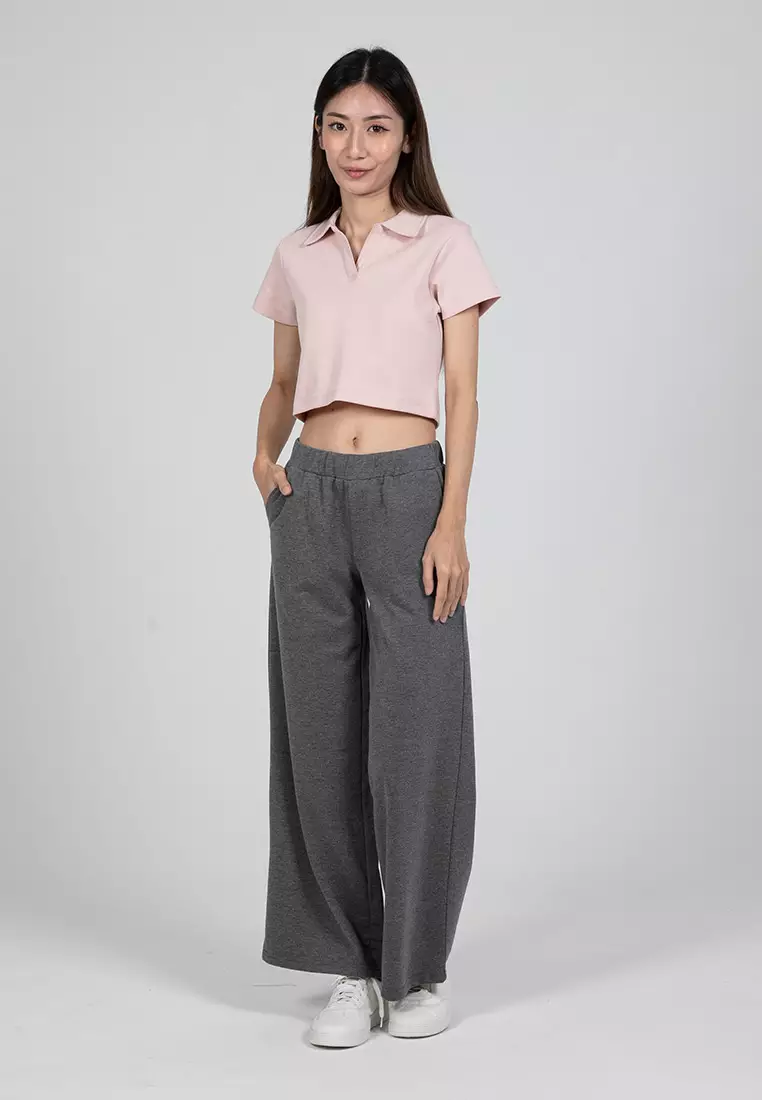 Forest Ladies Cotton Terry Wide Leg Pants Women Casual Long Pants - 810544-20DkMelGrey