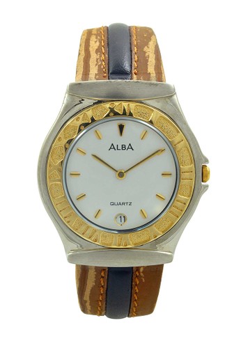 ALBA Jam Tangan Pria - Brown Silver Gold - Leather Strap - AXB56G