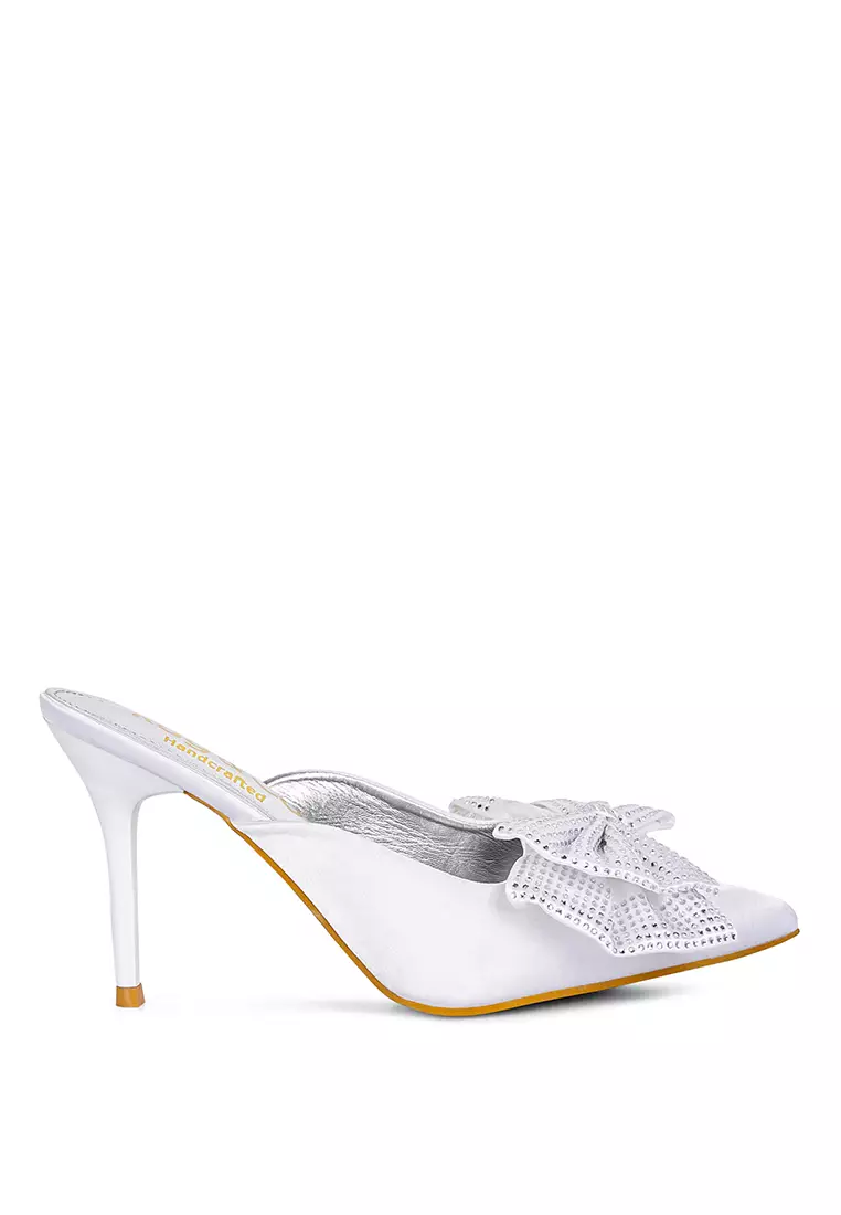 Discount on Rag & Co.  shoes - SKU: White Diamante Bow Slip On Sandals