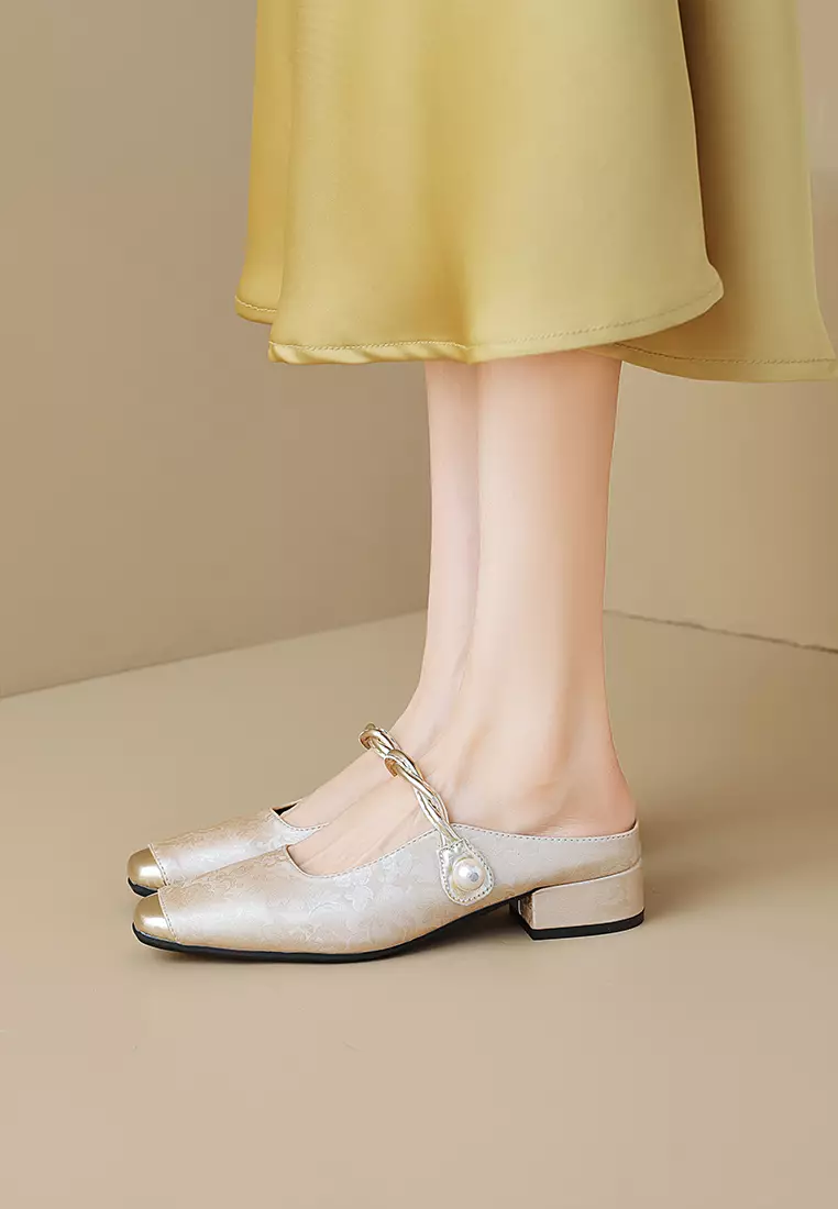 3.5CM Pearl Strap Satin Mules WW958-3
