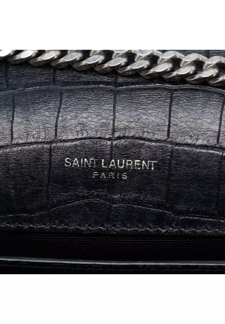 二手 Saint Laurent 鱷魚壓花皮革字母凱特流蘇鏈錢包