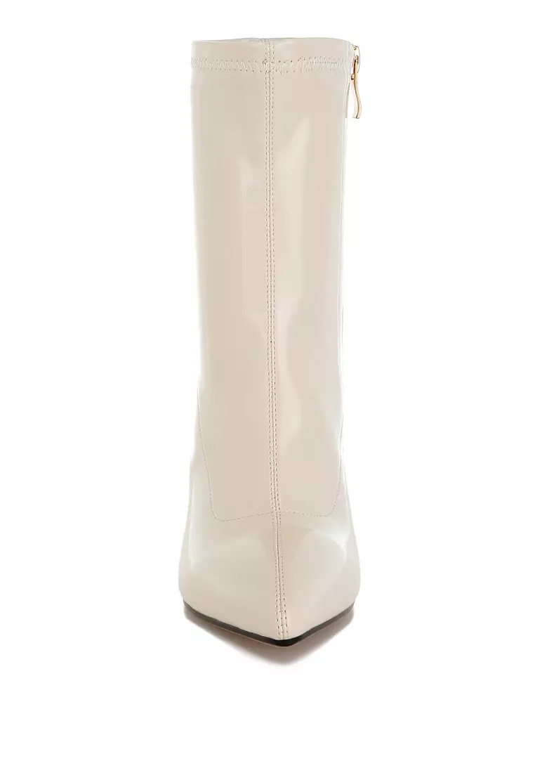 Fantasy Heel Patent Faux Leather Boots in Beige