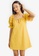 Love, Ara yellow Mirabel Mustard Square Neck Bow Bust Puff Sleeves Loose Mini Dress BAC1CAA3693D1BGS_1