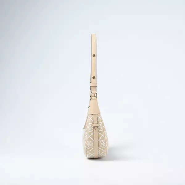 Tas TORY BURCH CRESCENT MONOGRAM WHITE BEIGE RUFFLE SHOULDER BAG 100% ORIGINAL